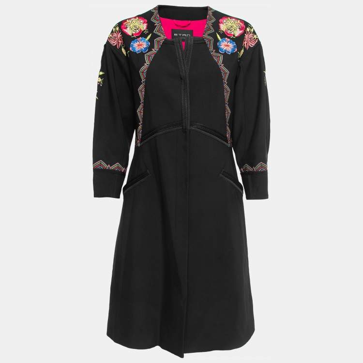 Pre Owned Etro Black Embroidered Crepe Button Front Short Dress M