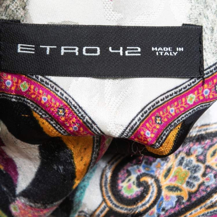 Pre Owned Etro Multicolor Printed Silk Blend Button Front Mini Belted Shirt Dress M