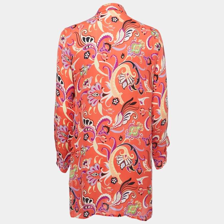 Pre Owned Etro Multicolor Printed Silk Ruffled Button Front Shirt Blouse M