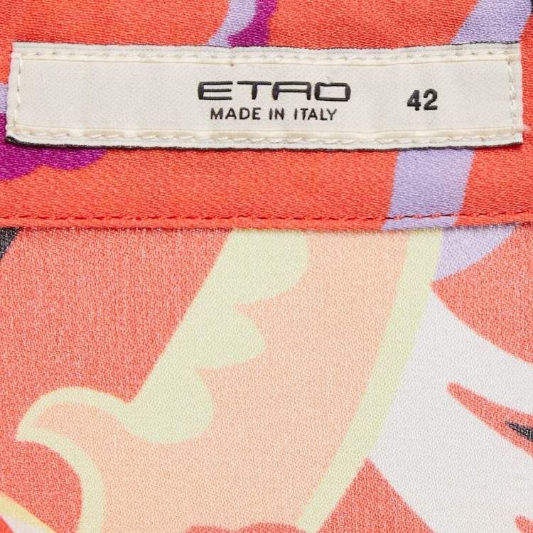 Pre Owned Etro Multicolor Printed Silk Ruffled Button Front Shirt Blouse M