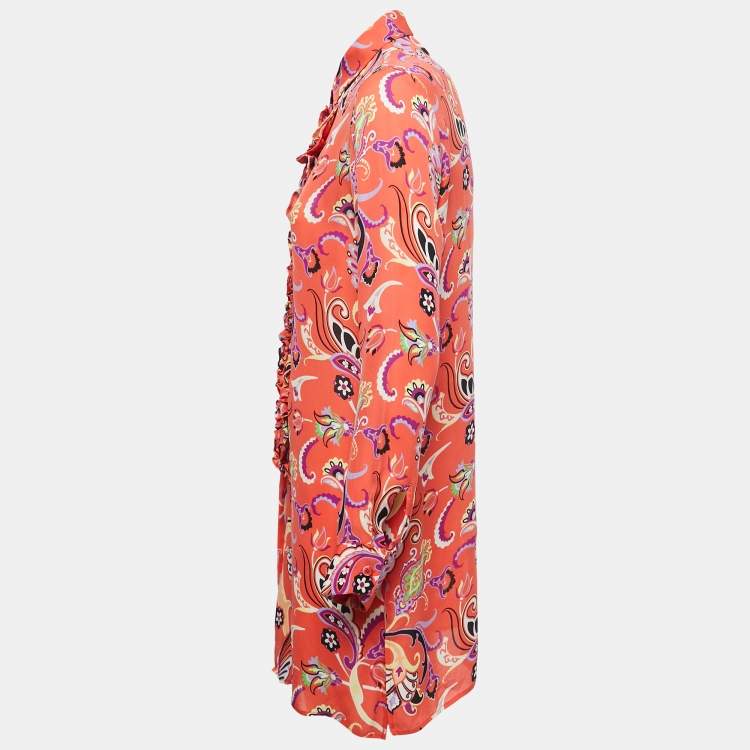 Pre Owned Etro Multicolor Printed Silk Ruffled Button Front Shirt Blouse M