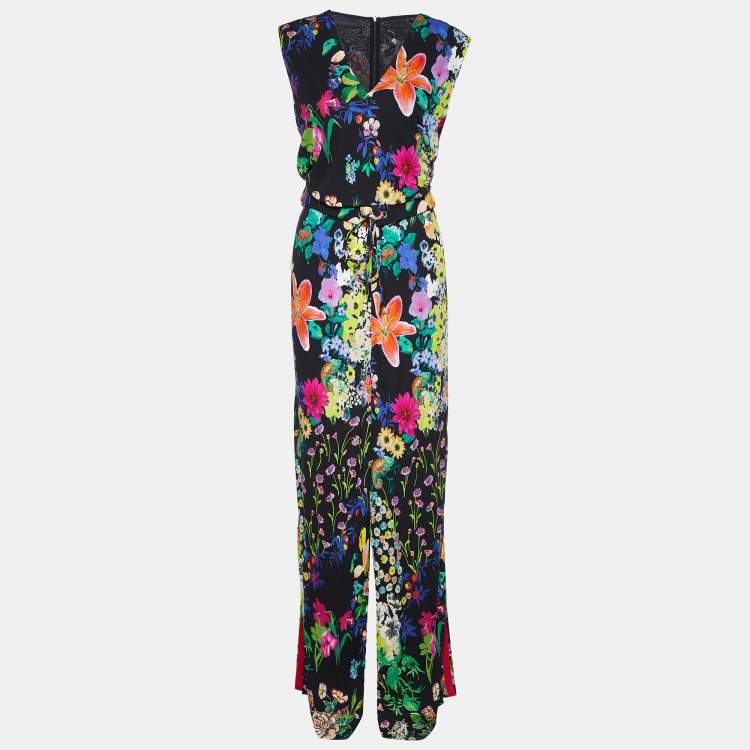 Pre Owned Etro Multicolor Floral Printed Jersey Belted Sleeveless Jumpsuit M