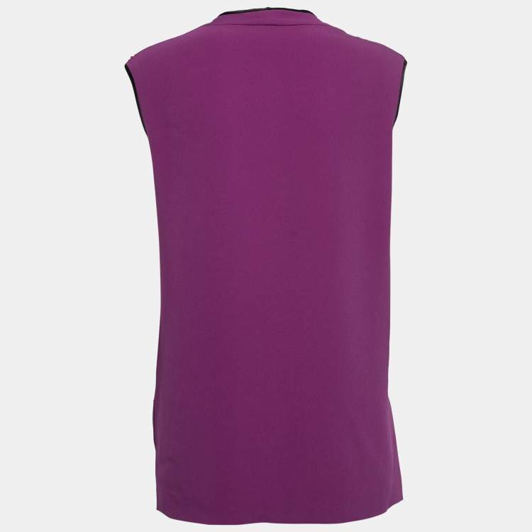 Pre Owned Etro Purple Crepe Beads Embellished V-Neck Sleeveless Blouse M