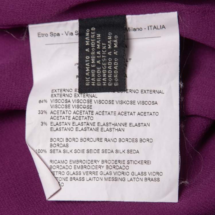 Pre Owned Etro Purple Crepe Beads Embellished V-Neck Sleeveless Blouse M