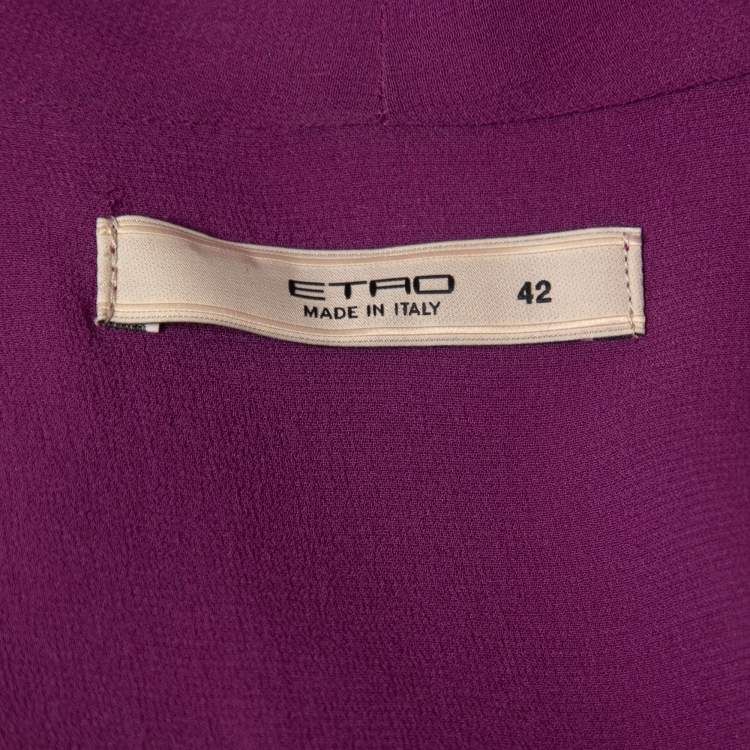 Pre Owned Etro Purple Crepe Beads Embellished V-Neck Sleeveless Blouse M