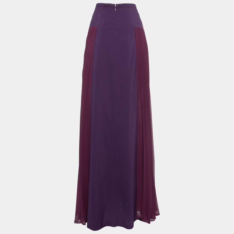 Pre Owned Etro Purple Crepe Pleated Maxi Skirt M