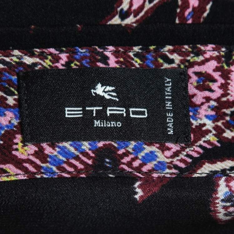Pre Owned Etro Black Ethnic Printed Silk Blouse M