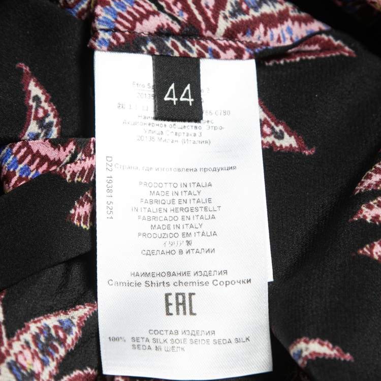 Pre Owned Etro Black Ethnic Printed Silk Blouse M
