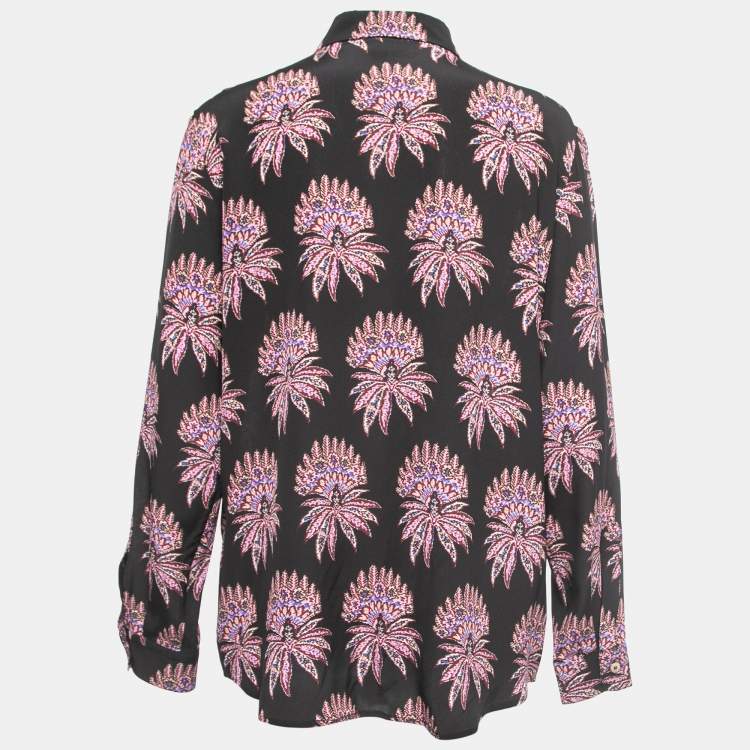 Pre Owned Etro Black Ethnic Printed Silk Blouse M