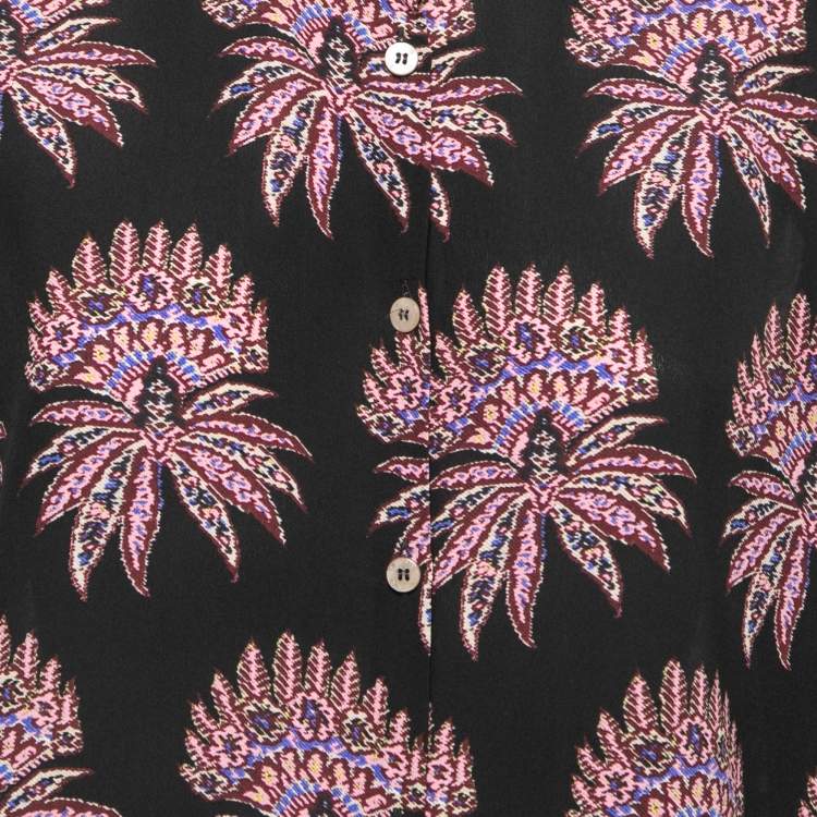 Pre Owned Etro Black Ethnic Printed Silk Blouse M