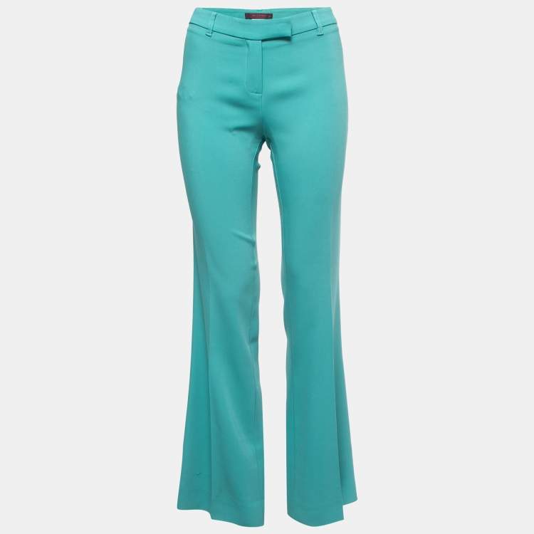 Pre Owned Etro Green Crepe Bootcut Trousers M