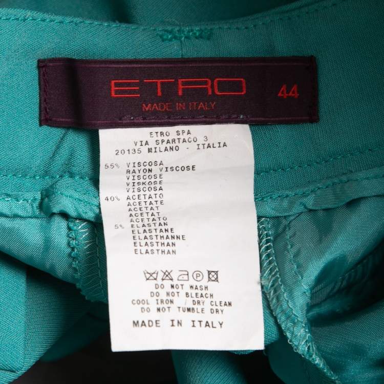 Pre Owned Etro Green Crepe Bootcut Trousers M