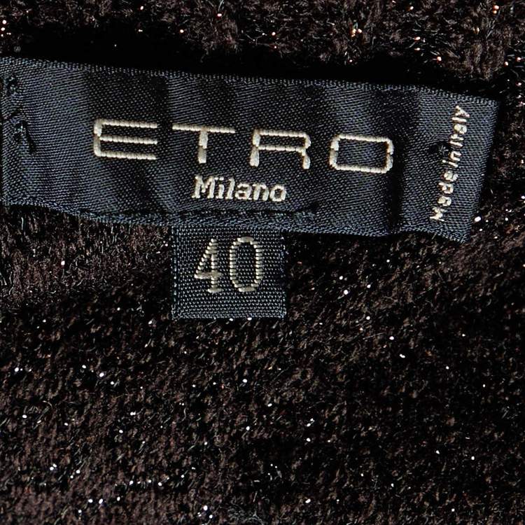 Pre Owned Etro Brown Wool Lurex Knit Midi Skirt S