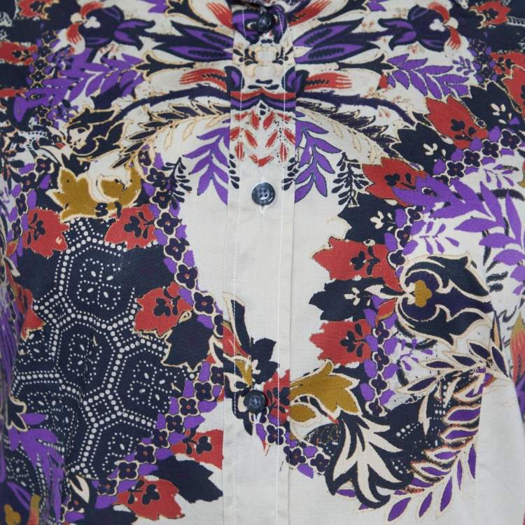 Pre Owned Etro Cream Printed Cotton Button Front Shirt M