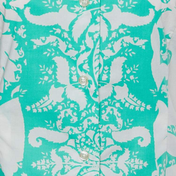 Pre Owned Etro White & Green Printed Cotton Button Front Shirt S