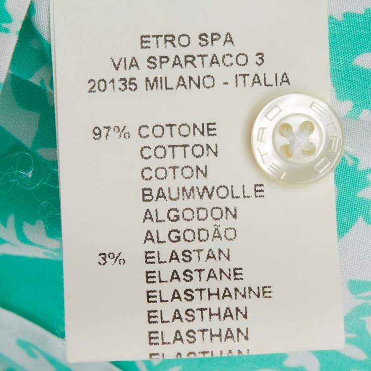 Pre Owned Etro White & Green Printed Cotton Button Front Shirt S