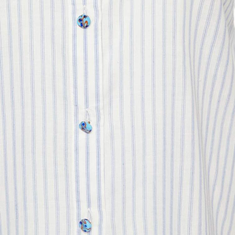 Pre Owned Etro White Striped Button Front Shirt M