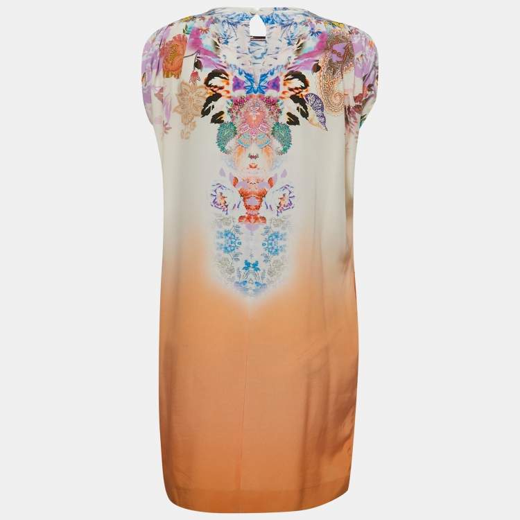 Etro Light Orange Floral Print Silk Mini Shift Dress S Etro TLC