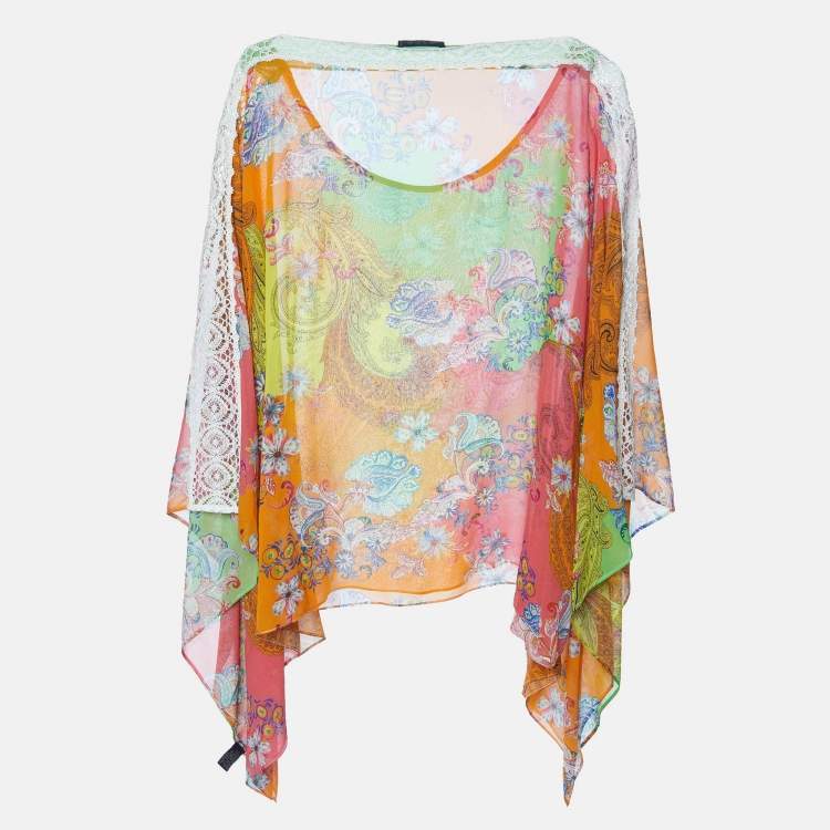 Pre Owned Etro Multicolor Printed Silk & Lace Kaftan Top (One Size)