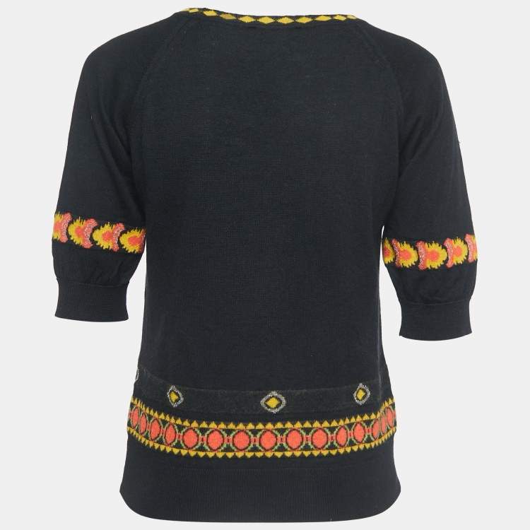 Pre Owned Etro Black/Multicolor Patterned Knit Top S