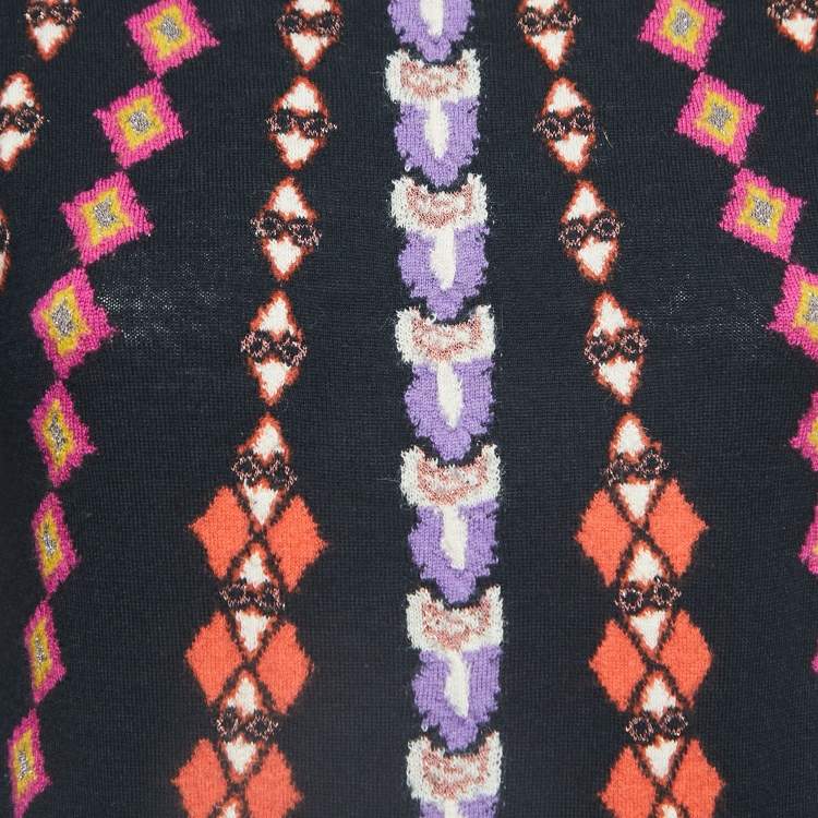 Pre Owned Etro Black/Multicolor Patterned Knit Top S