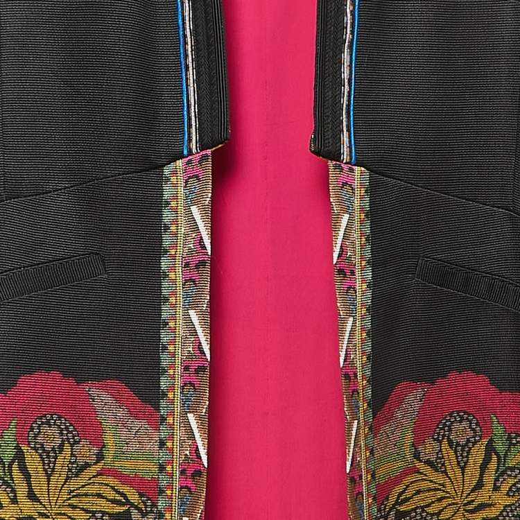 Pre Owned Etro Black Floral Jacquard Sleeveless Open Front Coat M