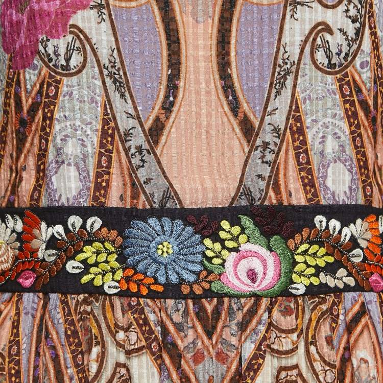 Pre Owned Etro Multicolor Floral Print Silk Long Sleeve Maxi Dress M