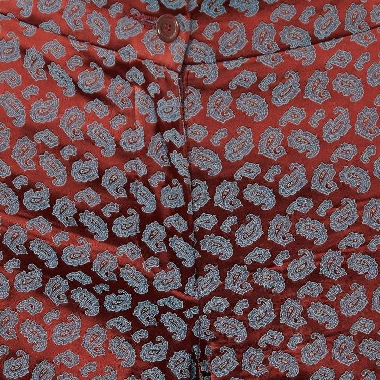 Pre Owned Etro Red Paisley Jacquard Tapered Leg Pants M