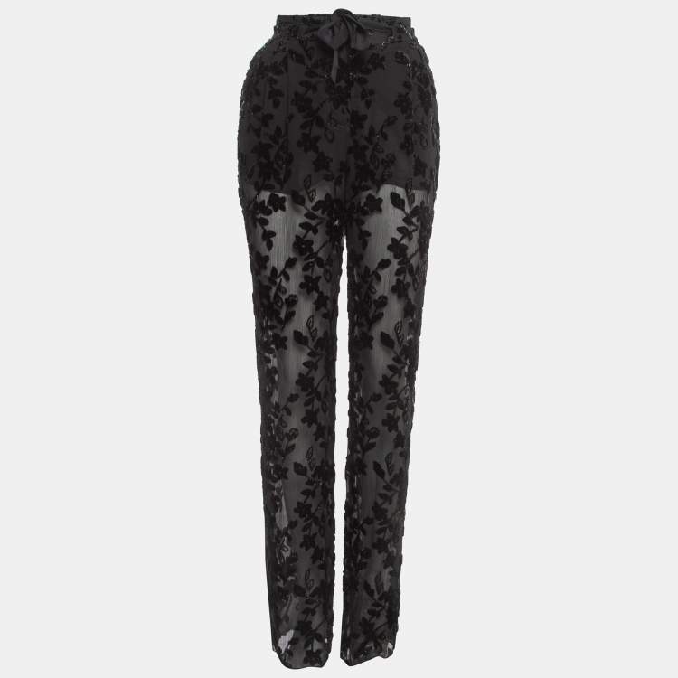 Pre Owned Etro Black Floral Embellished Chiffon Pants M