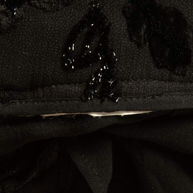 Pre Owned Etro Black Floral Embellished Chiffon Pants M