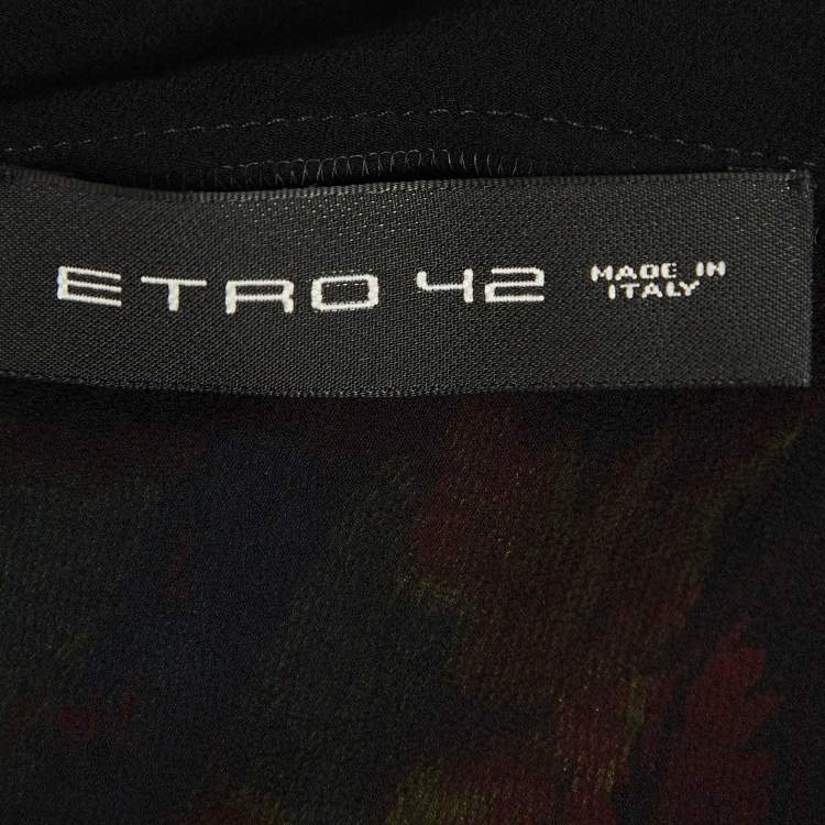 Pre Owned Etro Black Floral Jacquard Silk Blend Draped Midi Dress M