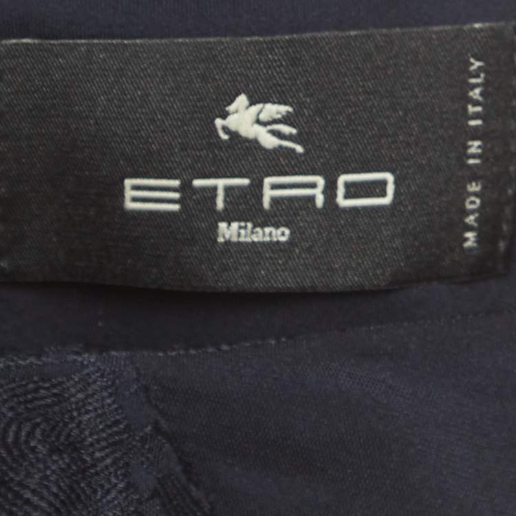 Pre Owned Etro Navy Blue Floral Print Jacquard Panel Maxi Skirt S