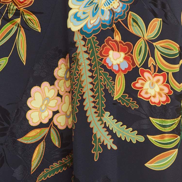 Pre Owned Etro Navy Blue Floral Print Jacquard Panel Maxi Skirt S