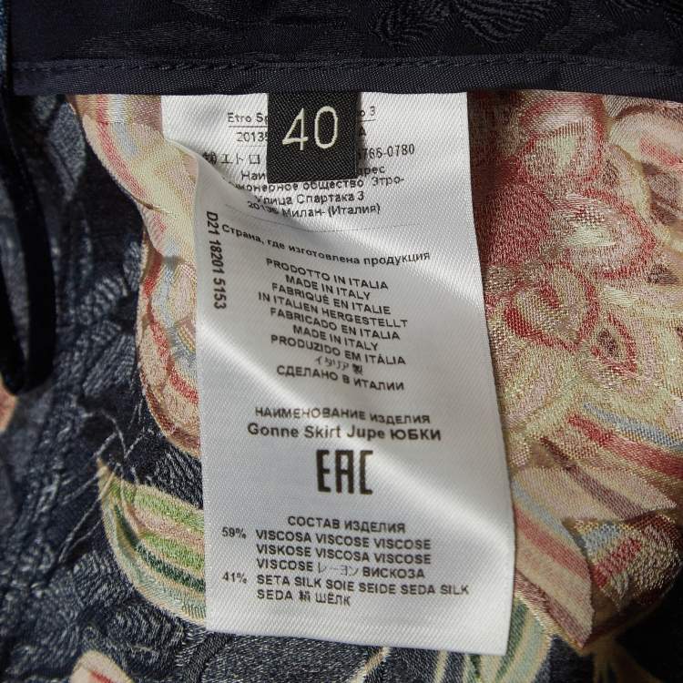 Pre Owned Etro Navy Blue Floral Print Jacquard Panel Maxi Skirt S