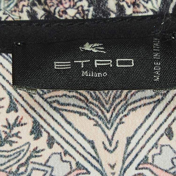 Pre Owned Etro Black Floral Print Silk and Crepe Ruffled Shirt and Trouser Set S