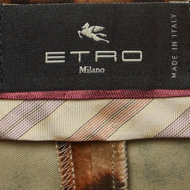 Pre Owned Etro Brown Leopard Print Velvet Straight Leg Trousers M