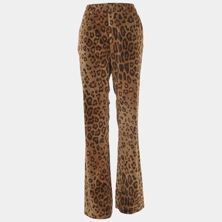 Pre Owned Etro Brown Leopard Print Velvet Straight Leg Trousers M