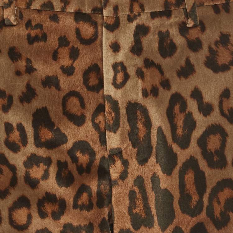 Pre Owned Etro Brown Leopard Print Velvet Straight Leg Trousers M