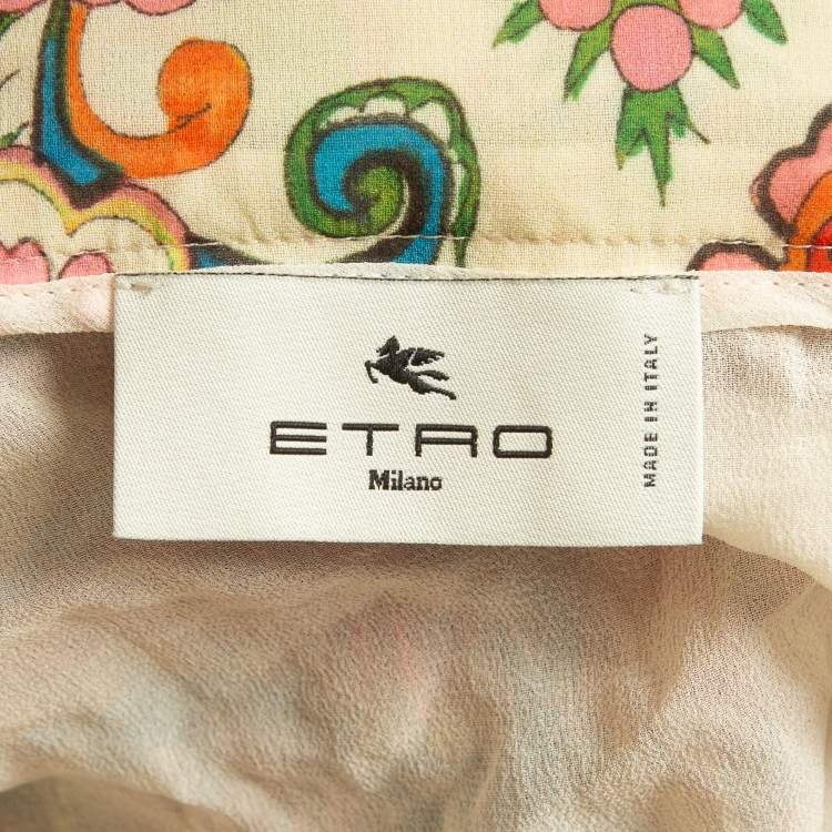 Pre Owned Etro Multicolor Paisley Print Crepe Pleated Maxi Skirt M