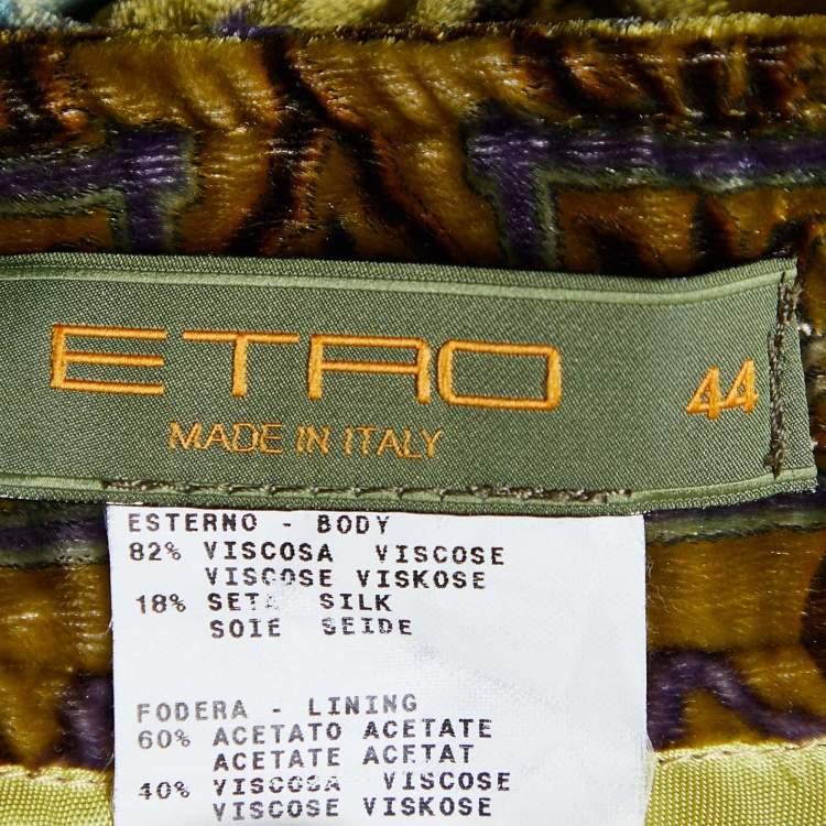 Pre Owned Etro Mustard Yellow Floral Print Velvet Pleated Skirt M