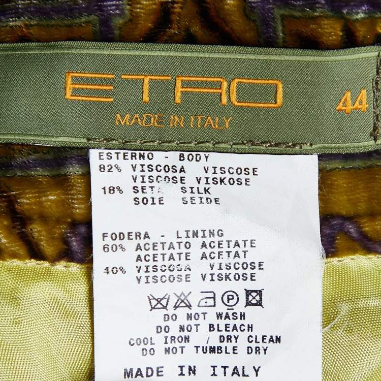 Pre Owned Etro Mustard Yellow Floral Print Velvet Pleated Skirt M