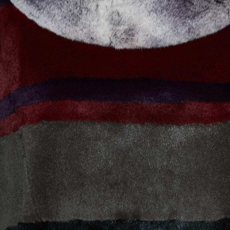 Pre Owned Etro Multicolor Striped Rabbit Fur Turtleneck Cape M