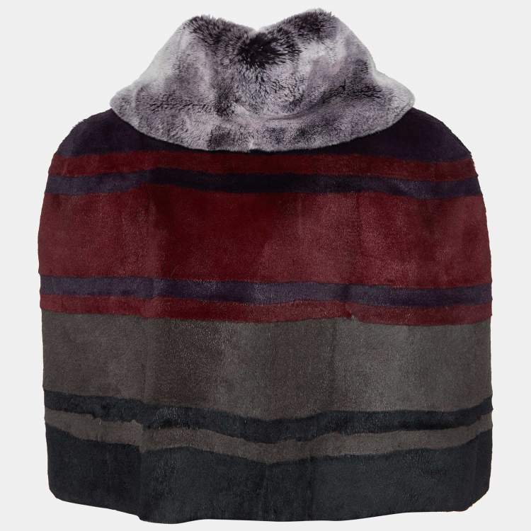 Pre Owned Etro Multicolor Striped Rabbit Fur Turtleneck Cape M