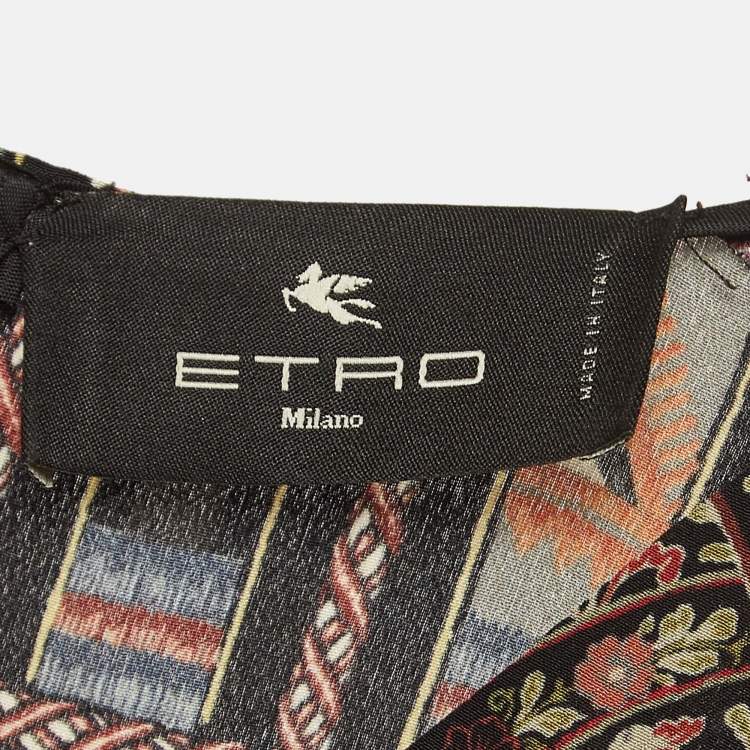 Pre Owned Etro Multicolor Floral Print Silk Flared Long Sleeve A-Line Maxi Dress M