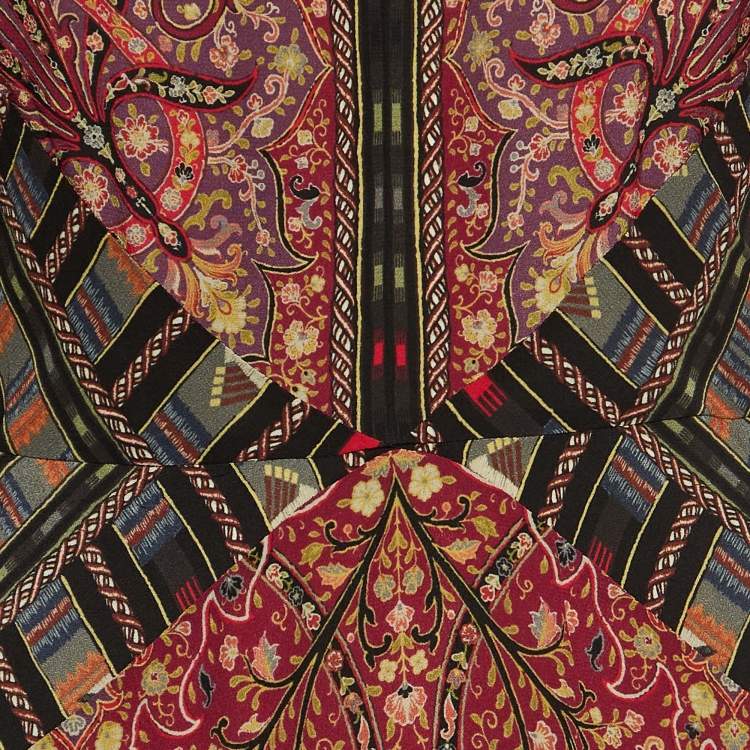 Pre Owned Etro Multicolor Floral Print Silk Flared Long Sleeve A-Line Maxi Dress M