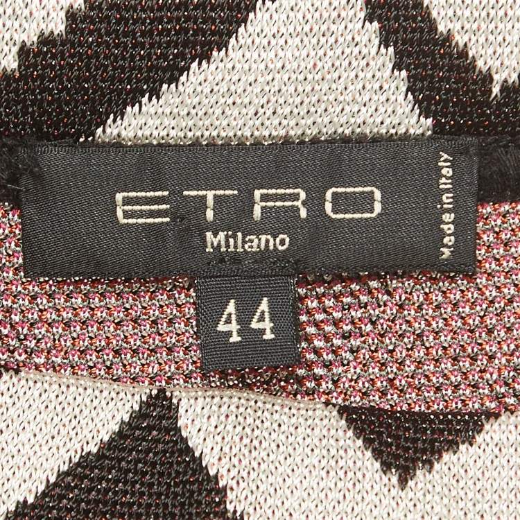 Pre Owned Etro Multicolor Geometric Intarsia Knit Midi Skirt M