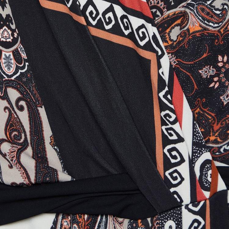 Pre Owned Etro Black Paisley Print Jersey Faux Wrap Midi Dress L