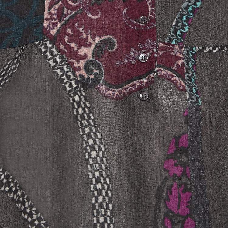 Pre Owned Etro Multicolor Floral Print Crepe Half Placket Shirt M