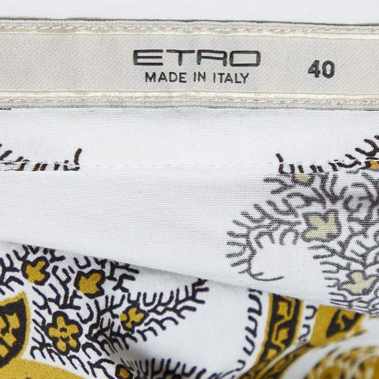 Pre Owned Etro White/Yellow Paisley Print Cotton Button Front Shirt S