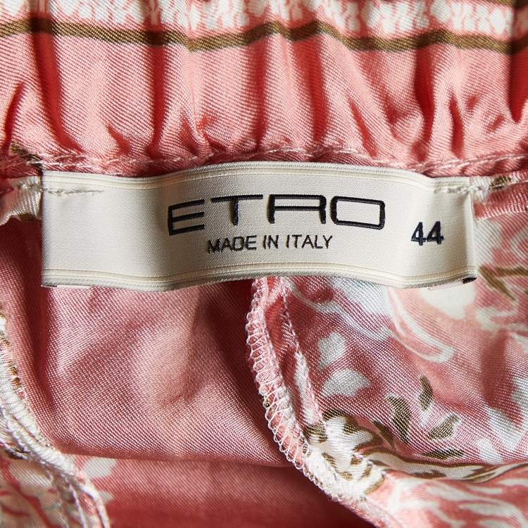 Pre Owned Etro Peach Paisley Floral Print Silk Tapered Trousers M